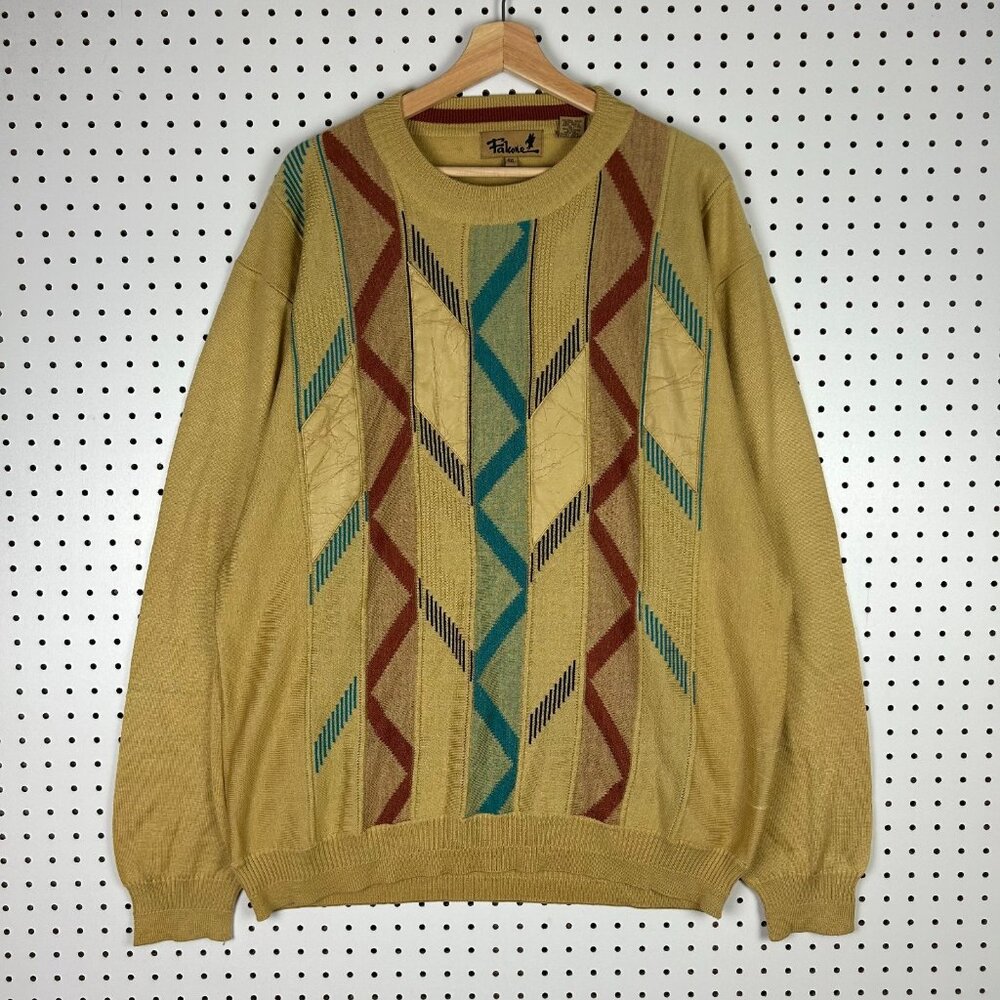 90s Colorful COOGI‎ STYLE Sweater XL Gold Multicolor Hip Hop Leather Falcone Y2K